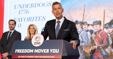 Transportation Secretary Sean Duffy unveiled the new “Freedom Moves You” campaign at Union Station in Washington, D.C. (Erin Granzow for The Daily Signal)