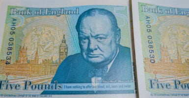Winston Churchill on British banknotes. (Sheldon Cooper/SOPA Images/LightRocket via Getty Images)