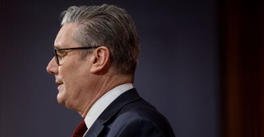 Left profile of British Prime Minister Keir Starmer.