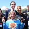 AGOURA HILLS, CALIFORNIA - APRIL 22: Regional Executive Director, National Wildlife Federation Beth Pratt and Governor of California Gavin Newsom during the Wallis Annenberg Wildlife Crossing Groundbreaking Celebration on April 22, 2022 in Agoura Hills, California. (Photo by Jon Kopaloff/Getty Images for The National Wildlife Foundation)