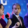 Former Congressmember Katie Porter speaks at the NUHW Governor Candidate Forum at the Hyatt Regency Los Angeles International Airport on Sunday, Sept. 28, 2025 in Los Angeles, CA. (Carlin Stiehl / Los Angeles Times via Getty Images)