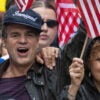 Actors Mark Ruffalo and Susan Sarandon take part in an 2025 anti-Trump protest.