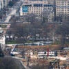 Overhead view of the White House and the massive construction of ballroom and military complex.