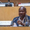 John Dramani Mahama, President of the Republic of Ghana, addresses a press conference on the theme "Ancestral Debt, Modern Justice: Africa's Unified Case for Reparations" during the 39th Ordinary Session of the Assembly of the African Union at the AU Headquarters in Addis Ababa on February 15, 2026. (Photo by Marco Simoncelli / AFP via Getty Images)