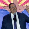 Arizona Secretary of State Adrian Fontes speaks during the Arizona Democratic Party's Election Night watch party at Hilton Phoenix Resort at the Peak in Phoenix, Arizona, on November 5, 2024. (Photo by Rebecca NOBLE / AFP) (Photo by REBECCA NOBLE/AFP via Getty Images)