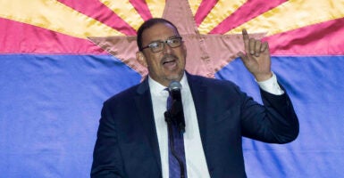 Arizona Secretary of State Adrian Fontes speaks during the Arizona Democratic Party's Election Night watch party at Hilton Phoenix Resort at the Peak in Phoenix, Arizona, on November 5, 2024. (Photo by Rebecca NOBLE / AFP) (Photo by REBECCA NOBLE/AFP via Getty Images)