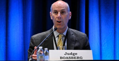 James Boasberg, chief judge of the US District Court for the District of Columbia, attends a panel discussion at the annual American Board Association (ABA) Spring Antitrust Meeting at the Marriott Marquis in Washington, DC, on April 2, 2025. Boasberg issued an injunction barring further flights of deportees under the Alien Enemies Act after two planeloads of Venezuelan migrants were sent to El Salvador on March 15. (Photo by Drew ANGERER / AFP) (Photo by DREW ANGERER/AFP via Getty Images)
