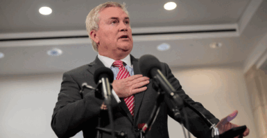 WASHINGTON, DC - MARCH 18: House Oversight Chairman James Comer (R-KY) speaks to reporters following a closed briefing with Attorney General Pam Bondi and Deputy Attorney General Todd Blanche in front of the House Oversight Committee at the U.S. Capitol in Washington, DC on March 18, 2026. (Photo by Nathan Posner/Anadolu via Getty Images)