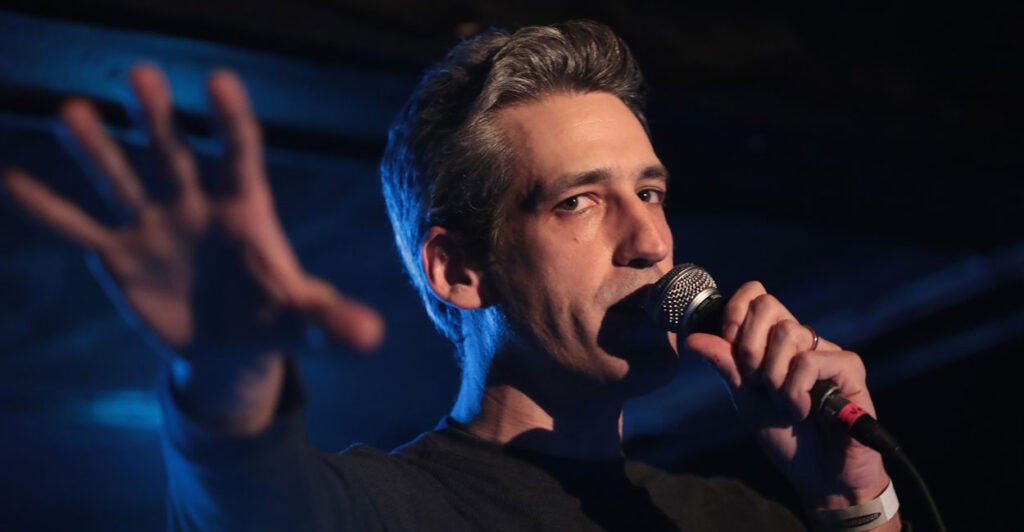 Daniel Biss on stage in Illinois.