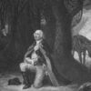 Engraving depicting General George Washington kneeling in prayer.