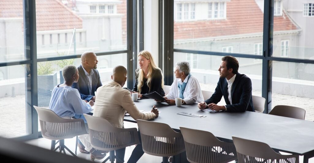 A group of people around a conference table.