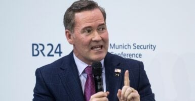 Michael Waltz speaking with his finger raised.