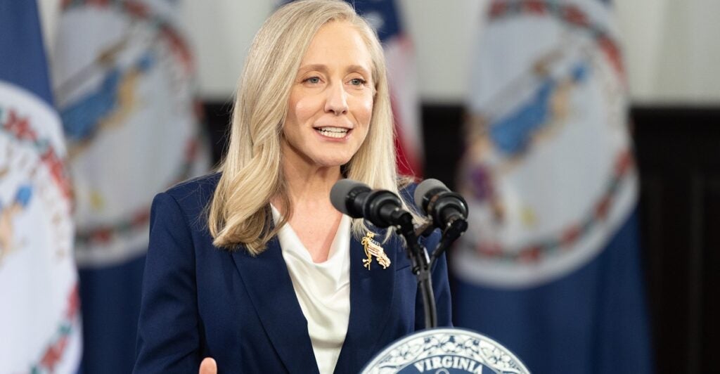 Gov. Abigail Spanberger speaking at a podium