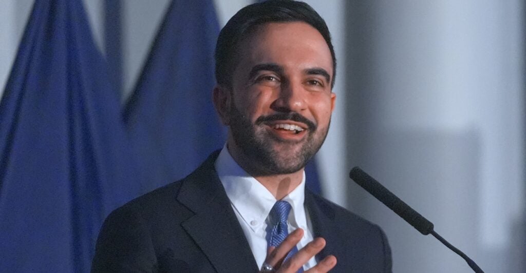 New York City Mayor Zohran Mamdani at a microphone.
