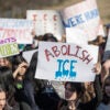 High school students rally at an ICE protest in Washington, DC, on February 27, 2026.