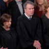Supreme Court Chief Justice John Roberts and Associate Justices Elena Kagan, Brett Kavanaugh and Amy Coney Barrett.