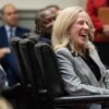 Gov. Abigail Spanberger laughing.