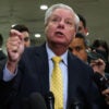 U.S. Sen. Lindsey Graham (R-SC) speaks to members of the media as the Trump Cabinet briefs members of Congress on Iran at the U.S. Capitol on March 3, 2026 in Washington, DC.