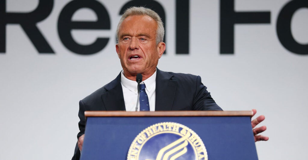 U.S. Secretary of Health and Human Services Robert F. Kennedy Jr. speaks during an event to "Celebrate the Implementation of the Dietary Guidelines for Americans" at the Health and Human Services Headquarters on February 11, 2026.