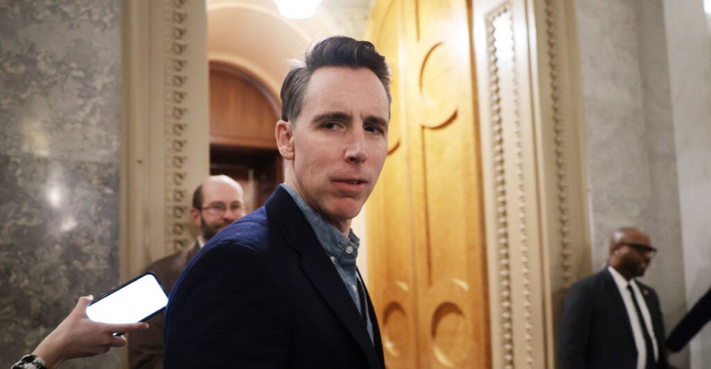 U.S. Sen. Josh Hawley (R-MO) speaks to reporters during a vote in the U.S. Capitol on March 02, 2026 in Washington, DC.