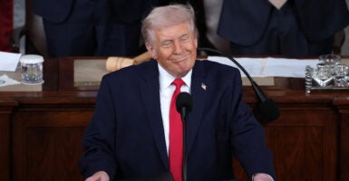WASHINGTON, DC - FEBRUARY 24: U.S. President Donald Trump delivers his State of the Union address during a Joint Session of Congress at the U.S. Capitol on February 24, 2026, in Washington, DC. Trump delivered his address days after the Supreme Court struck down the administration's tariff strategy and amid a U.S. military buildup in the Persian Gulf threatening Iran. (Photo by Andrew Harnik/Getty Images)