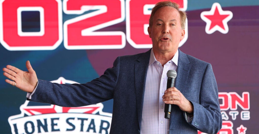 Ken Paxton speaks at a campaign event.