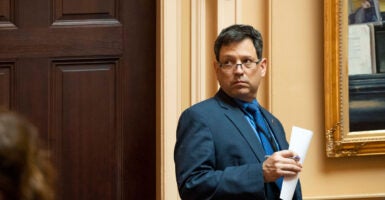 Sen. Scott Surovell (D-Fairfax) on March 8, 2024 on the Senate floor at the Virginia State Capitol in Richmond, Va.