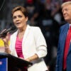 PRESCOTT VALLEY, ARIZONA - OCTOBER 13: U.S. Republican presidential nominee, former President Donald Trump invites Arizona Republican U.S. Senate candidate Kari Lake on stage during a campaign rally at Findlay Toyota Center on October 13, 2024 in Prescott Valley, Arizona. With leaders of the Border Patrol union in attendance, Trump pledged to hire 10,000 additional border patrol agents if reelected, intensifying his attacks on Democratic opponent Kamala Harris on the issue. (Photo by Rebecca Noble/Getty Images)