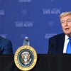 MARCH 23: U.S. President Donald Trump (R), joined by Secretary of War Pete Hegseth, speaks during a Memphis Safe Task Force roundtable on March 23, 2026 in Memphis, Tennessee.