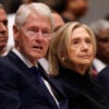 WASHINGTON, DC - MAY 14: Former U.S. President Bill Clinton and former U.S. Secretary of State Hillary Clinton attend the funeral service of former Labor Secretary Alexis Herman at the National Cathedral on May 14, 2025 in Washington, DC. Alexis Herman served as the 23rd Secretary of Labor from 1997 to 2001 under President Clinton and was the first Black woman to hold the position. (Photo by Kevin Dietsch/Getty Images)