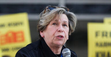 WASHINGTON, DC - MARCH 13: President of the American Federation of Teachers, Randi Weingarten speaks during a rally in front of the Department of Education to protest budget cuts on March 13, 2025 in Washington, DC. On Monday, the House passed a continuing resolution that would cut over $1 billion from D.C.'s budget, potentially leading to layoffs and reduced public safety, school, and transportation services. (Photo by Kayla Bartkowski/Getty Images)