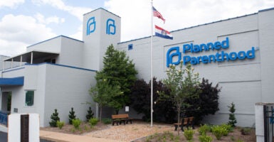 A Planned Parenthood facility, with an American flag flying out front.
