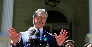 SACRAMENTO, CALIFORNIA - JULY 25: California Gov. Gavin Newsom speaks during a news conference with Texas lawmakers at the Governor’s Mansion on July 25, 2025 in Sacramento, California. California Gov. Gavin Newsom met with Texas lawmakers to push back on Texas's redistricting maneuver that aims to tilt the outcome of the 2026 midterm elections and on how California plans to respond. (Photo by Justin Sullivan/Getty Images)