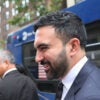 NEW YORK, NEW YORK - OCTOBER 08: New York Mayoral candidate Zohran Mamdani steps off the M57 bus on his way to a press conference on October 08, 2025 in New York City. Mamdani was joined by Rep. Jerry Nadler (D-NY), Comptroller Brad Lander, Transit Workers United President John Samuelson and Mobilization Coordinator, Communications Workers of America Local 1180 Helen Jarrett after riding the M57, the slowest bus in NYC, to speak about the need for his campaign promise of fast and free bus service. Earlier this week, Mamdani launched a “Costs Saved” calculator that helps to show much money people will save due to his three core policy proposals of universal childcare, a rent freeze for rent-stabilized apartments, and free buses. (Photo by Michael M. Santiago/Getty Images)