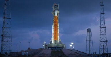 MARCH 31: NASA's 322-foot-tall Artemis II Space Launch System rocket and Orion spacecraft.