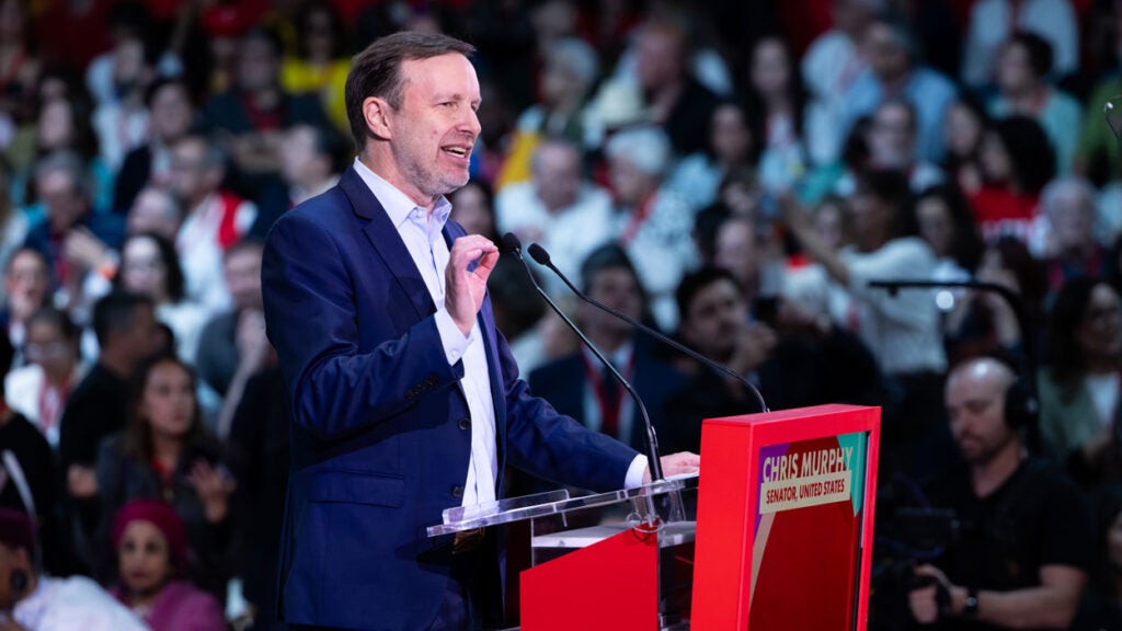 Senator Chris Murphy speaks at rally.