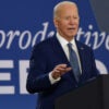 TAMPA, FLORIDA, UNITED STATES - APRIL 23: U.S. President Joe Biden speaks at a reproductive freedom event at Hillsborough Community College on April 23, 2024 in Tampa, Florida. Biden expressed his administration's opposition to Florida's six-week abortion ban signed by Gov. Ron DeSantis that is set to take effect on May 1. (Photo by Paul Hennessy/Anadolu via Getty Images)