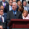 House Majority Whip Tom Emmer (R-MN) speaks alongside House Republican leadership during a news conference on the steps of the U.S. Capitol on April 15, 2026.