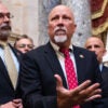 Andy Harris, Chip Roy, and Eric Burlison speak to reporters in the Capitol.