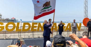 Silicon Valley entrepreneur Steve Hilton waves the California flag
