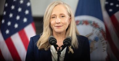 Gov. Abigail Spanberger speaking at a podium