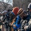 Muslims praying in a park
