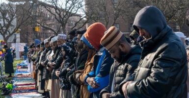Muslims praying in a park