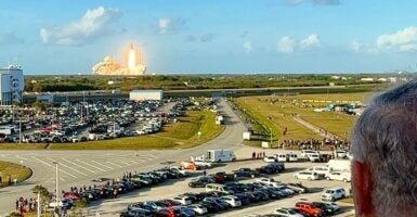 Rep. Jim Baird, R-Ind., watches the Artemis II takeoff