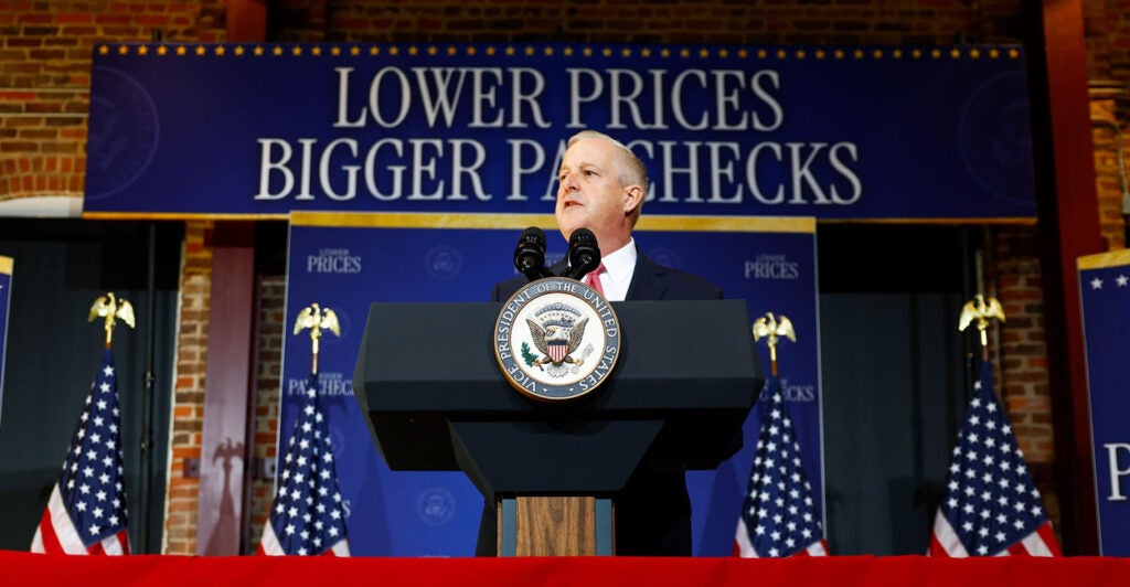 North Carolina U.S. Senate candidate, former Republican National Committee Chairman Michael Whatley speaks during an event with U.S. Vice President JD Vance March 13, 2026