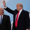 US President Donald Trump waves as he and Sen. Ron Johnson, R-Wis., April 27, 2019.