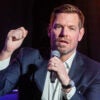 Eric Swalwell speaks at a California governor's race rally.