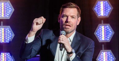 Eric Swalwell speaks at a California governor's race rally.