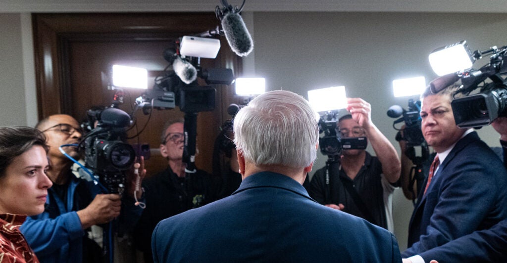 Chairman Sen. Lindsey Graham, R-S.C., speaks to the cameras as he arrives to a hearing.