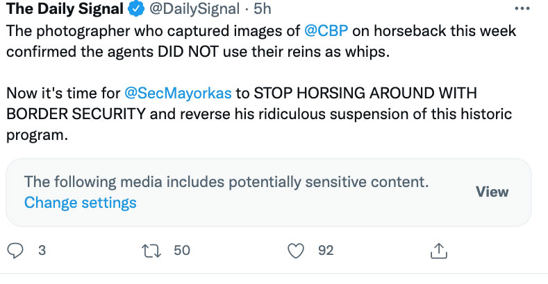 Twitter Censors Daily Signal Video About Border Patrol on Horseback